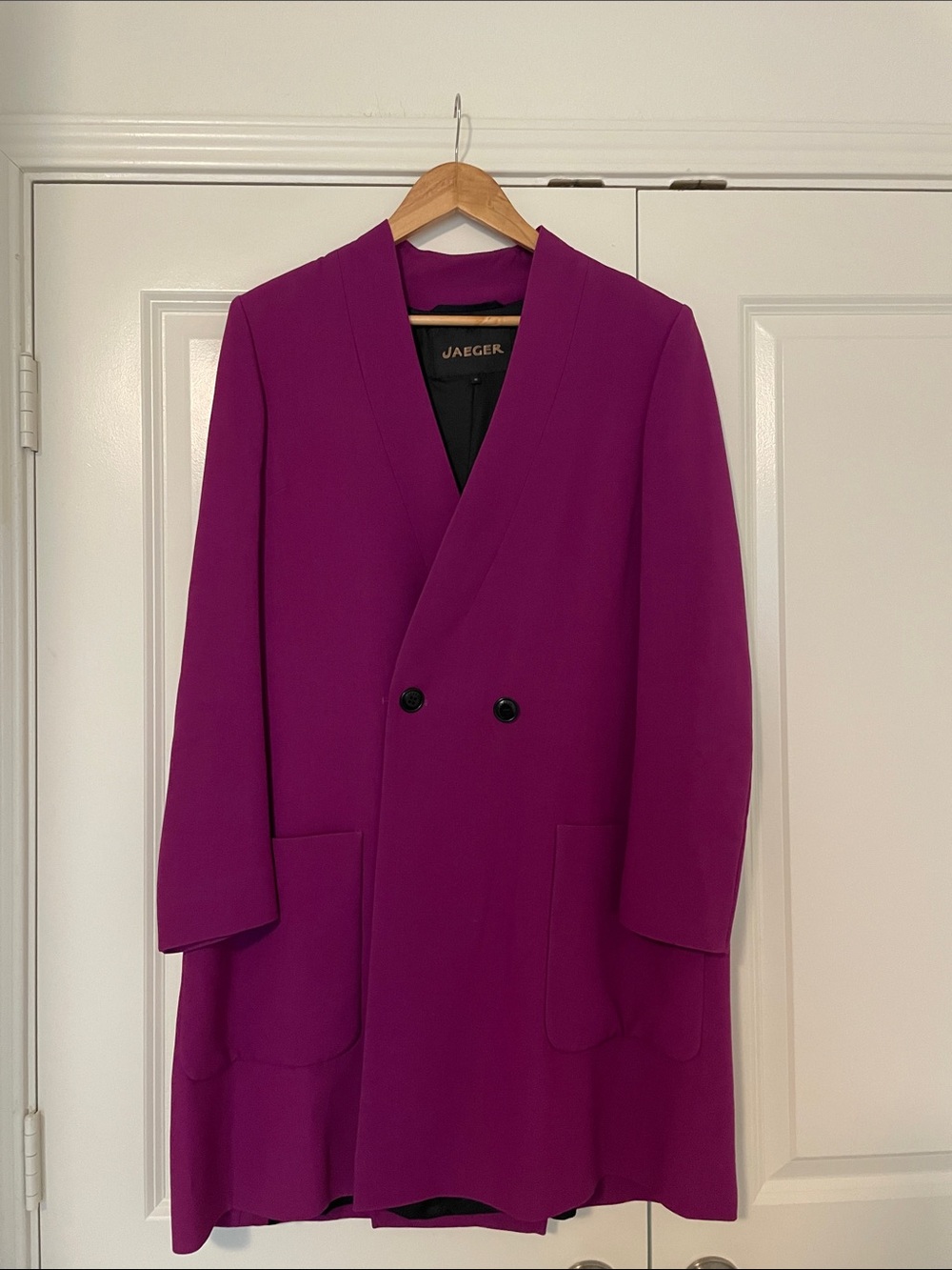 Vintage JAEGER Magenta Fuchsia Pink Double Breasted Coat Size M UK 12/US 8